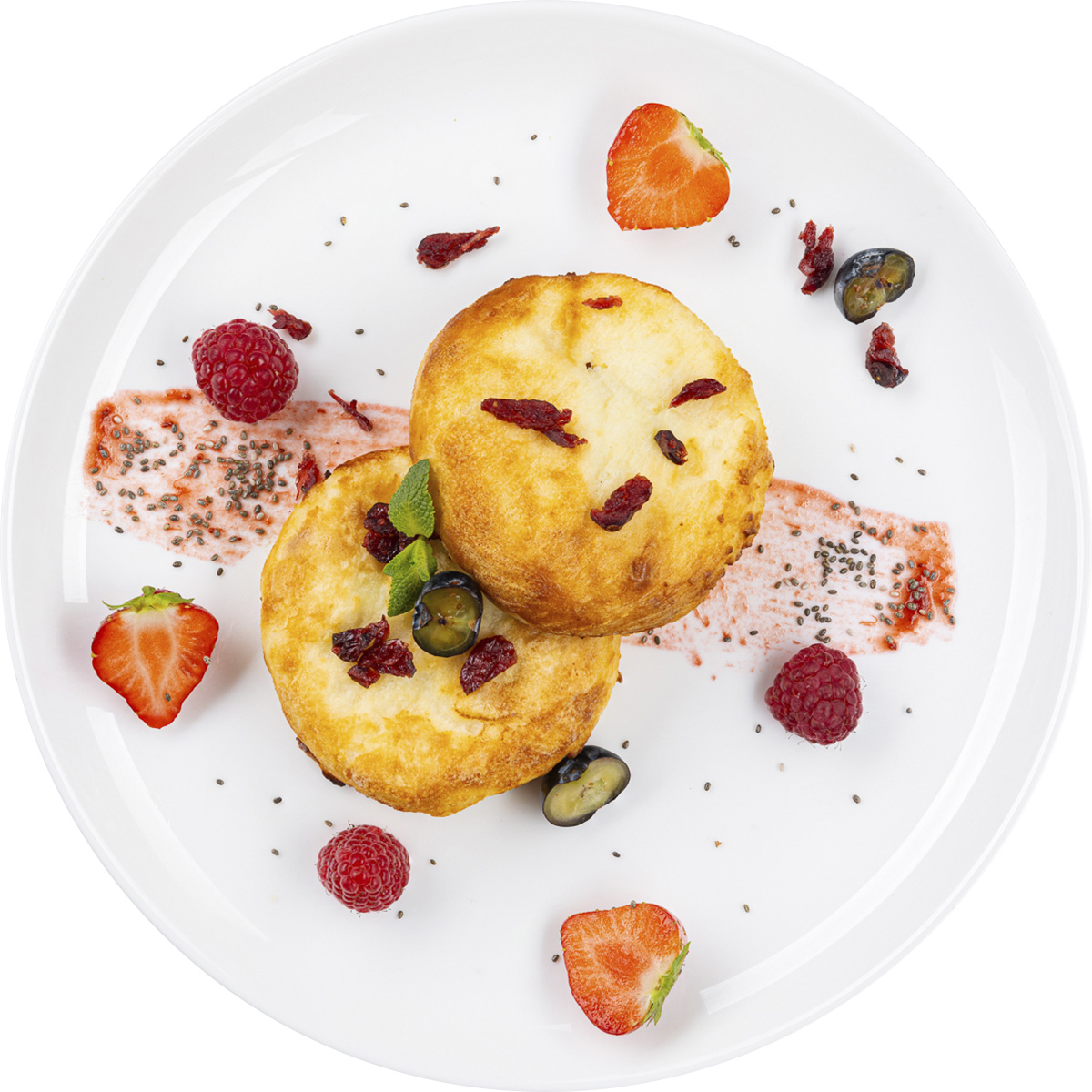 Сырники с бананом и клубничным джемом, 2 шт.