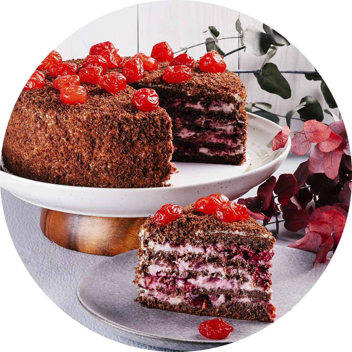 Шоколадный медовик с вишней